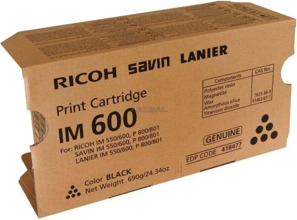 Cartucho De Tóner Original Ricoh 418477 (IM 600) IM 550 / IM 550F / IM 600 / IM 600F / IM 600SRF / P 800 / P 801 Black 25,500 Páginas