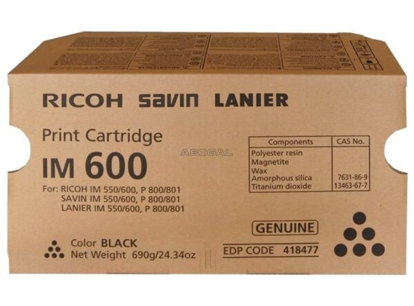 Cartucho De Tóner Original Ricoh 418477 (IM 600) IM 550 / IM 550F / IM 600 / IM 600F / IM 600SRF / P 800 / P 801 Black 25,500 Páginas